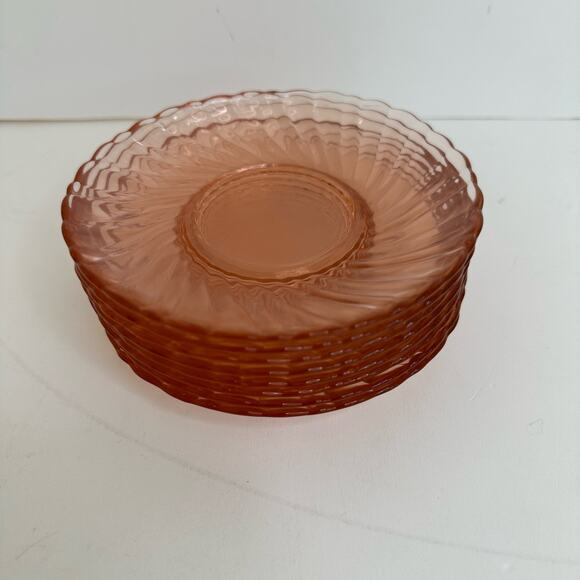 Vintage Arcoroc Pink Swirl Saucers ACO17 France Depression Rosaline Set of 8 - Picture 5 of 8